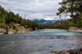 Slow river and high mountains in Alberta