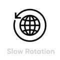 Slow rotation globe earth icon. Editable line vector.