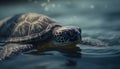 Slow sea turtle crawls underwater, beauty in nature generated by AI