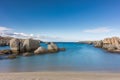 Rocky coastline and sandy beach at Cavallo island near Corsica Royalty Free Stock Photo
