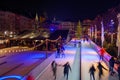 Night scenery at ice rink with people enjoy ice skating at Heumarkt, famous Christmas market square in KÃÂ¶ln.