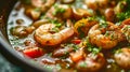 Slow-simmered delicious traditional gumbo stew with seafood chicken sausage and vegetables cooked in tomato sauce with vegetables