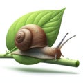 slow snail crawling on a green stem leaf on a white background. ai generative Royalty Free Stock Photo