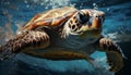 A slow swimming sea turtle in the blue underwater generated by AI Royalty Free Stock Photo