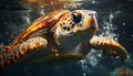 A slow swimming sea turtle in the blue underwater generated by AI Royalty Free Stock Photo