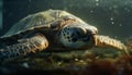 A slow swimming sea turtle in the tropical underwater paradise generated by AI Royalty Free Stock Photo