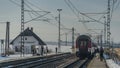 Slow train in station Spisske Tomasovce Royalty Free Stock Photo