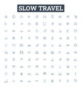 Slow travel vector line icons set. Slow, Travel, Sustainable, Ecotourism, Responsible, Community-based, Local