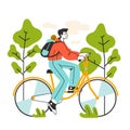 Slow traveling. Slow life principles and activity. Man riding a bicycle