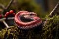 slow worm curled around a tree branch