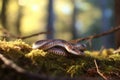 slow worm curled up on sunlit forest floor