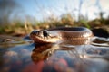 slow worm near a water source, drinking droplets