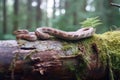 slow worm shedding its skin on a log