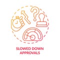 Slowed down approvals red gradient concept icon