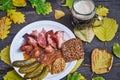 Slowly roasted smoked pork knuckle with mug of dark beer. Royalty Free Stock Photo