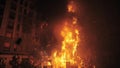 A slowmotion of a huge burning bonfire on the Falles night in Valencia