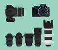 Slr dslr camera collection with lens Royalty Free Stock Photo