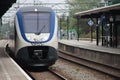 A SLT local commuter sprinter along platform of train station Den Haag Laan van NOI