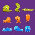 Sluggish Blob Emoji Cartoon Primitive Fantastic Primitive Organism Characters Of Different Color Set