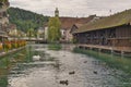 Sluice bridge in Thun, Switzerland. Aare river.