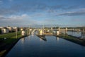 sluice at river Main at Mainz-Kostheim in early morning light Royalty Free Stock Photo