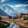 Slum on the dry land with mountain view Royalty Free Stock Photo