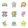 Slumber icons set, cartoon style Royalty Free Stock Photo