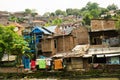 Slums with houses made from brick wall photo taken in Semarang Indonesia