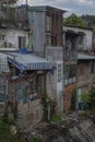 Slums by a rail track in Vietnam.