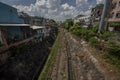 Slums by a rail track in Vietnam.