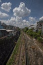 Slums by a rail track in Vietnam.