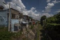 Slums by a rail track in Vietnam.