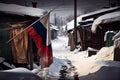 Slums of Russia. Old poor street wintertime.