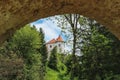 Beautiful old castle of Ozalj revealed under the stone arch Royalty Free Stock Photo
