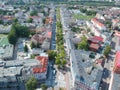 SLUPSK, POLAND - 16 AUGUST 2018 - Aerial view on Slupsk city center with Wojska Polskiego street.