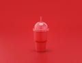 Slurpee cup shiny red plastic slurpy caffee container in red background, flat colors, single color, 3d rendering