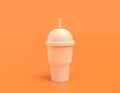 Slurpee cup white plastic slurpy caffee container in yellow orange background, flat colors, single color, 3d rendering