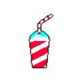 Slurpee Soda in glass with straw isolated pixel art 8 bit