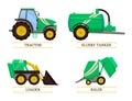 Slurry Tanker and Tractor Set Vector Illustration