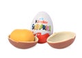 Slynchev Bryag, Bulgaria - May 23, 2023: Kinder Surprise and plastic capsule with toy on white background