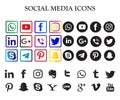 Most popular social media icon vector flat design illustration isolated on white background with colored and black vector designs. Royalty Free Stock Photo