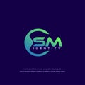 SM Initial letter circular line logo template vector with gradient color blend