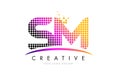 SM S M Letter Logo Design with Magenta Dots and Swoosh