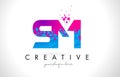 SM S M Letter Logo with Shattered Broken Blue Pink Texture Design Vector.