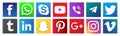 Social media squared icons vector. Facebook WhatsApp skype YouTube viber call telegram twitter tumblr LinkedIn snapchat Pinterest