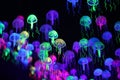 A smack of fluorescent jellyfish floating, marine life