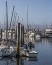 Smal and luxury boats water reflection at Santa Barbara, Marina, California Royalty Free Stock Photo