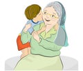 Vector illustration of a grandmother and her little grandson