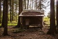 The small abandoned wooden house, located on the edge of a forest. The house is damaged. Czech Republic Royalty Free Stock Photo