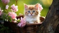 Small adorable cat in a basket